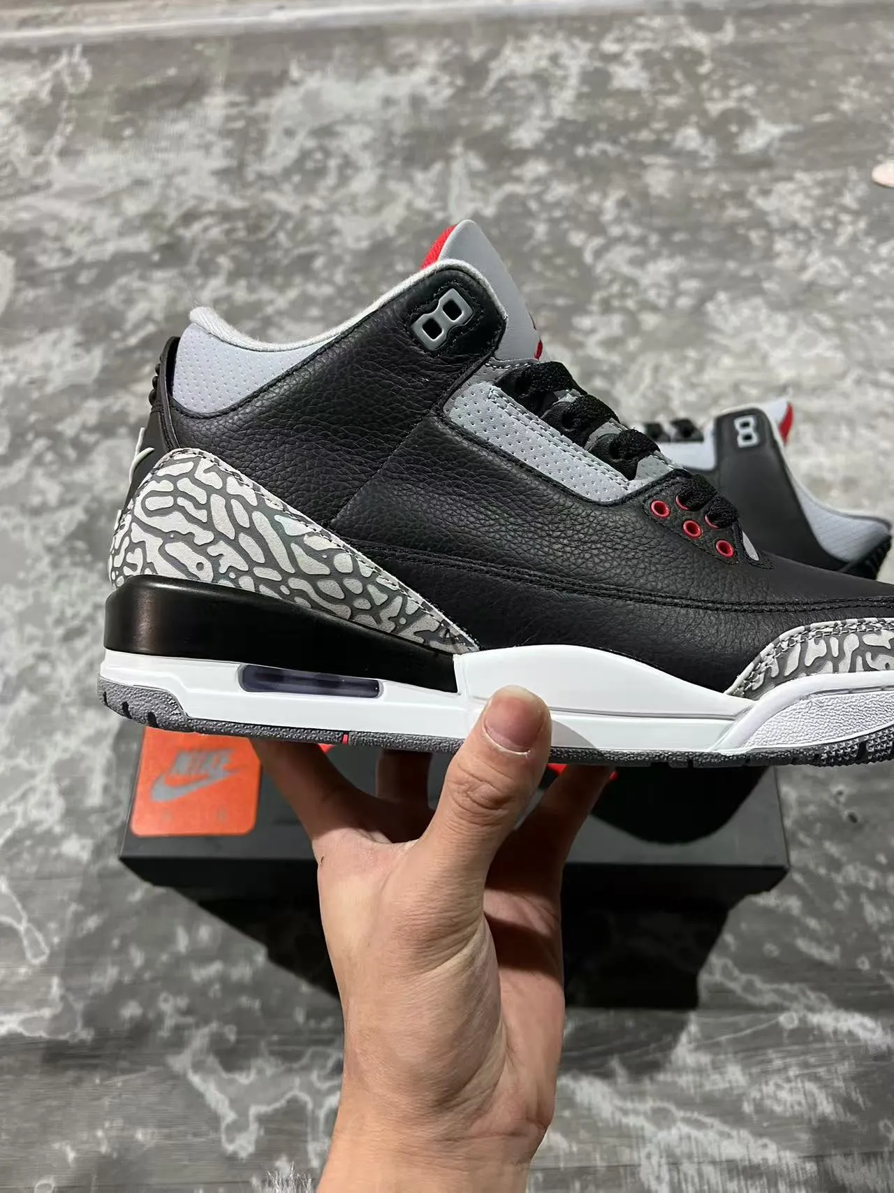 Air Jordan 3 কালো সিমেন্ট হাতির প্রিন্ট বাস্কেটবল জুতো 7