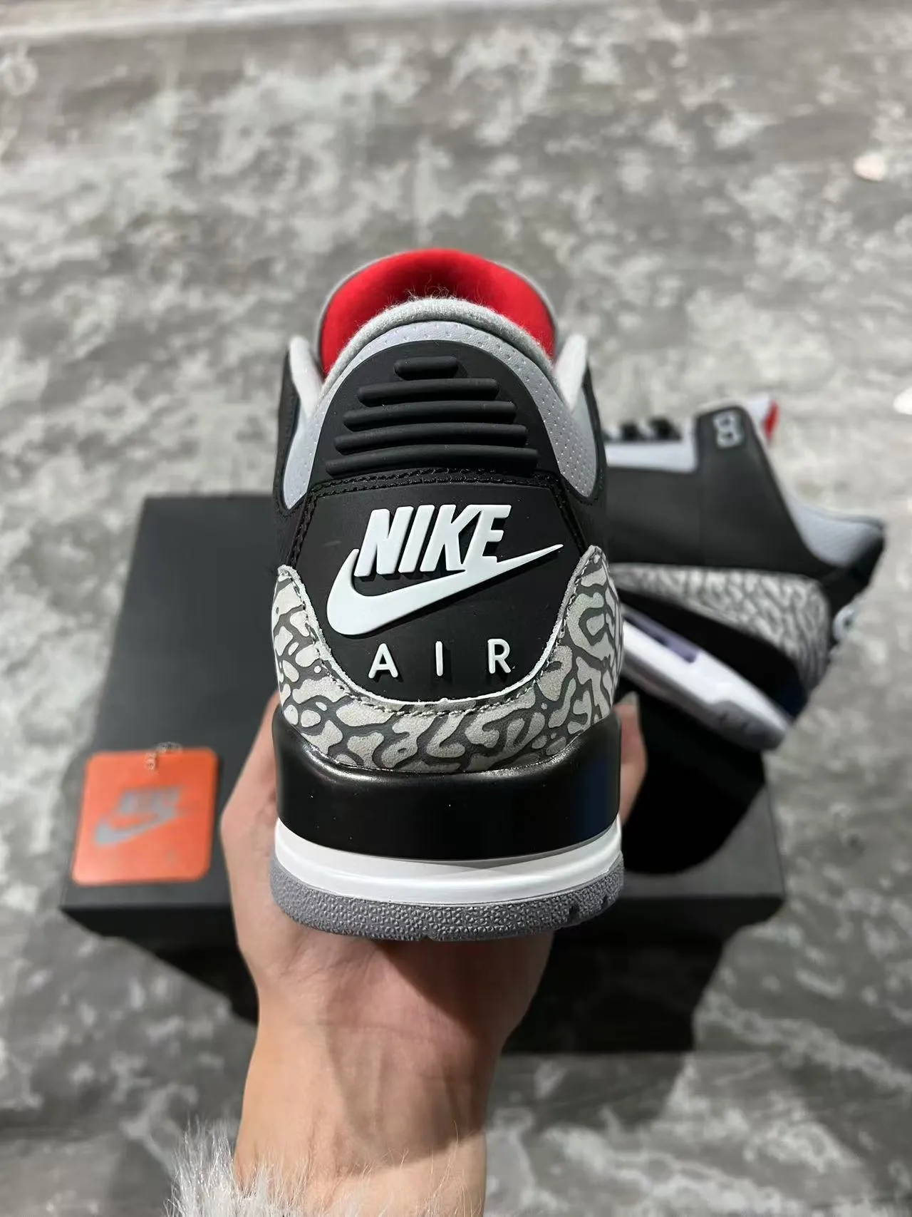 Air Jordan 3 কালো সিমেন্ট হাতির প্রিন্ট বাস্কেটবল জুতো 8