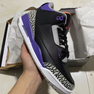 Air Jordan 3 黑色紫色爆裂纹篮球鞋