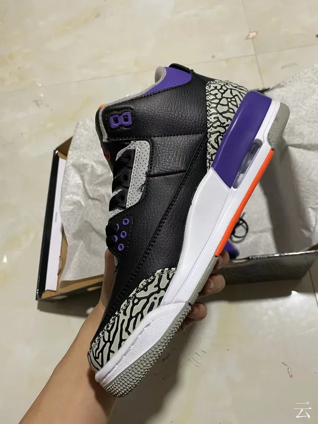 Air Jordan 3 黑色紫色爆裂纹篮球鞋 4