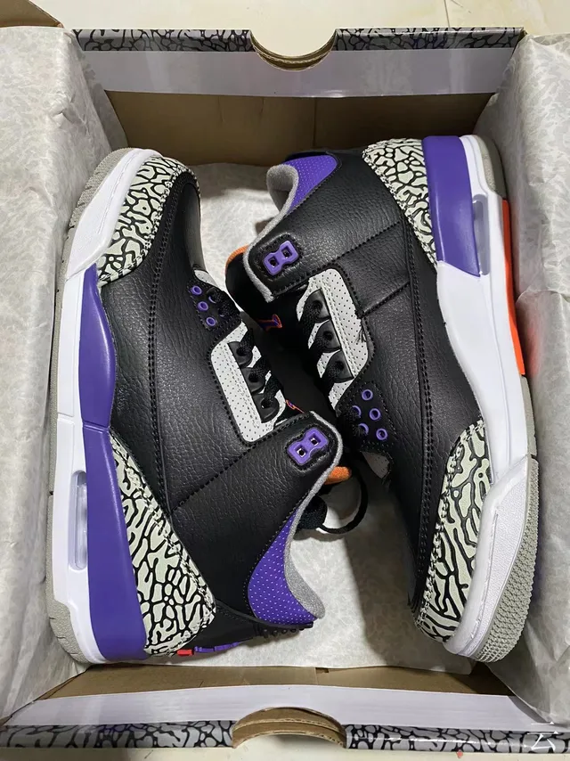Air Jordan 3 黑色紫色爆裂纹篮球鞋 7