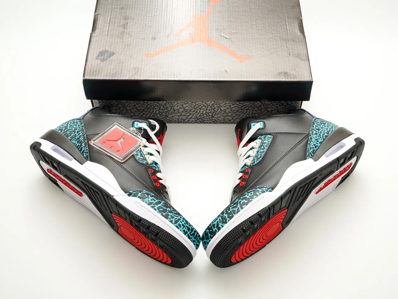 Air Jordan 3 Black Turquoise Elephant Print Basketball Shoes 3
