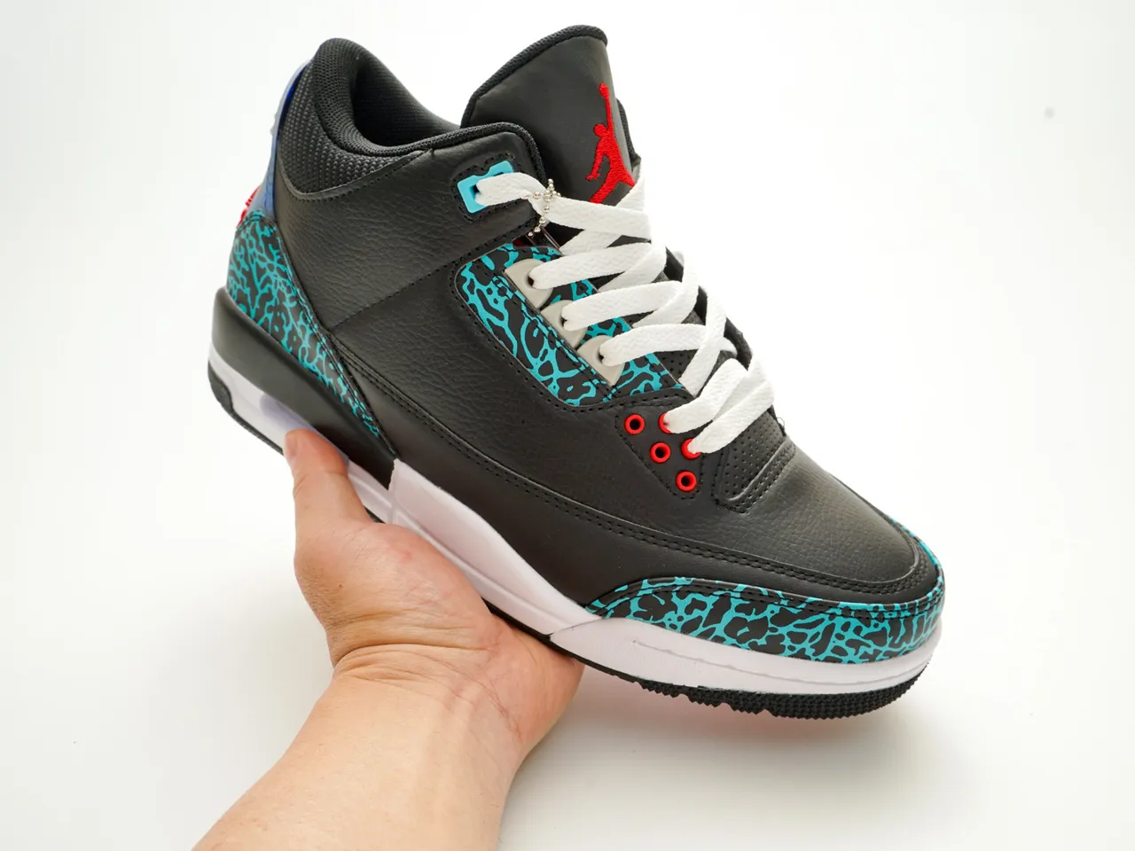 Air Jordan 3 Black Turquoise Elephant Print Basketball Shoes 6