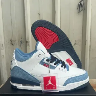 Zapatillas de baloncesto Air Jordan 3 denim blanco azul marino y rojo