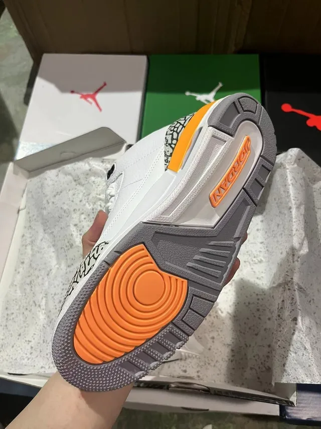 Air Jordan 3 أحذية كرة السلة البيضاء والبرتقالية بطبعة الفيل 4