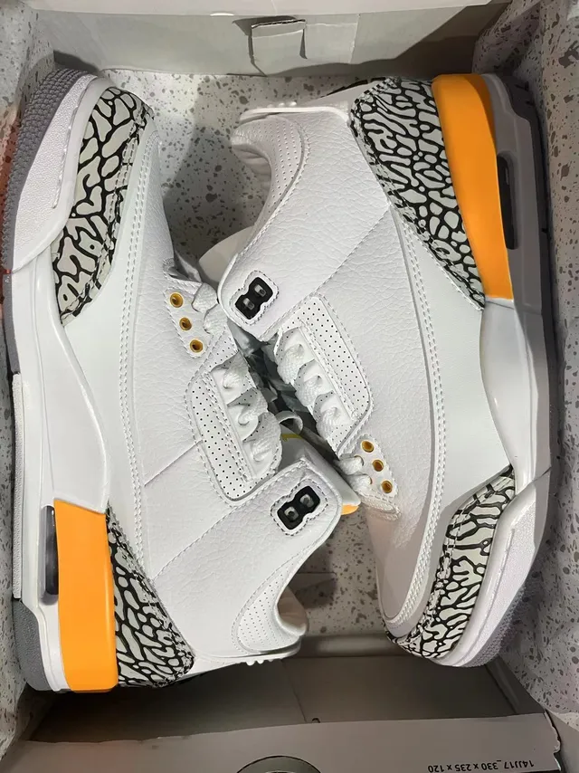 Air Jordan 3 أحذية كرة السلة البيضاء والبرتقالية بطبعة الفيل 6