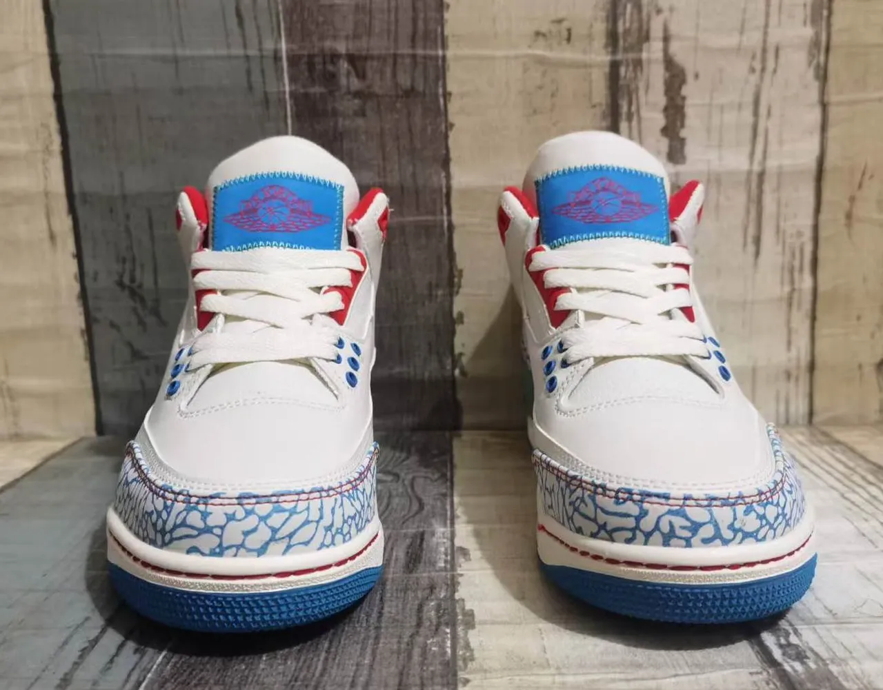 Air Jordan 3 White Red Blue Elephant Print Basketball Shoes 3