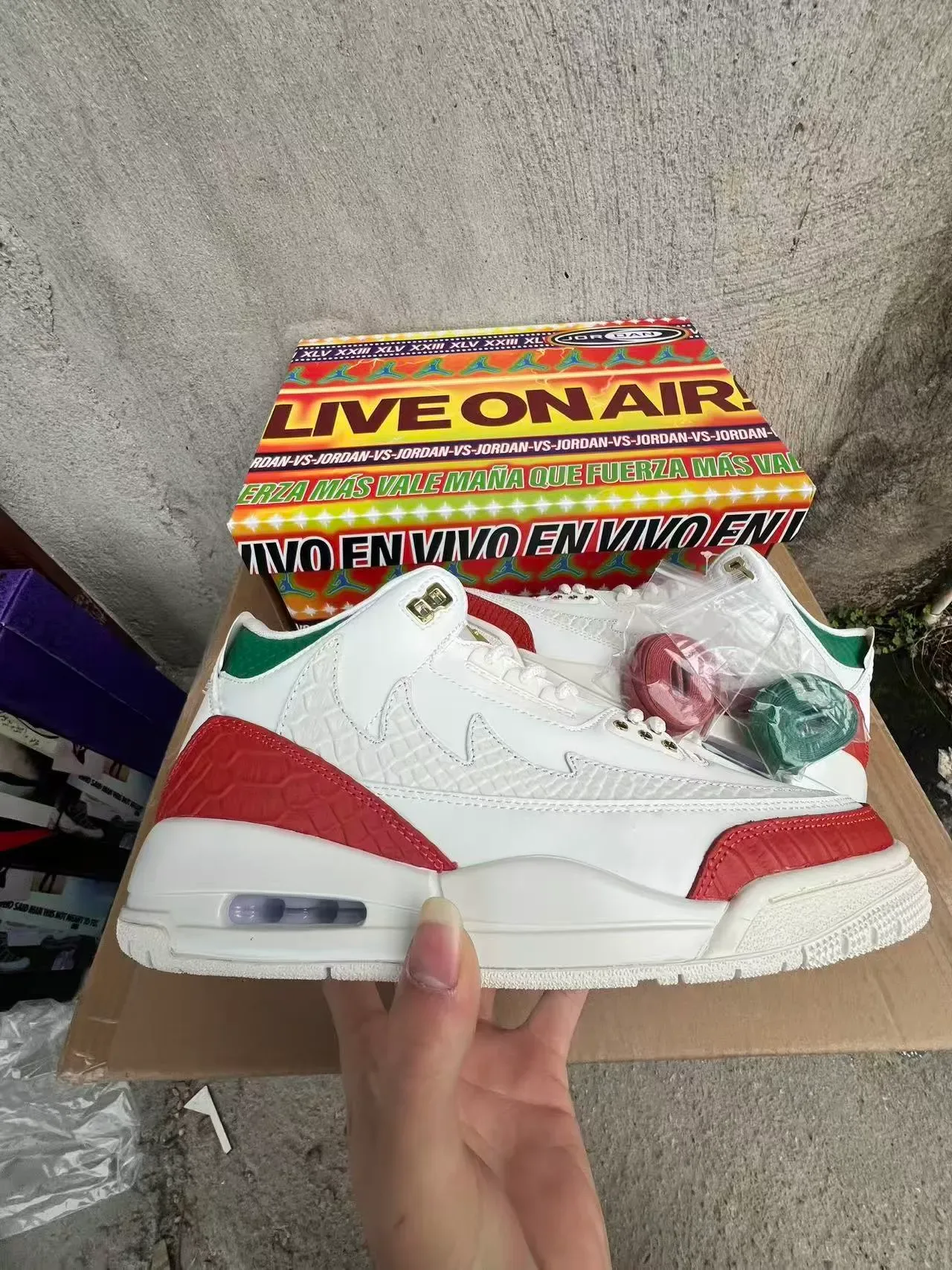 Air Jordan 3 सफेद लाल हरा बास्केटबॉल जूते 7