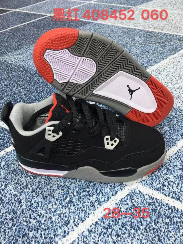 Air Jordan 4 काले लाल बच्चों के बास्केटबॉल जूते 11