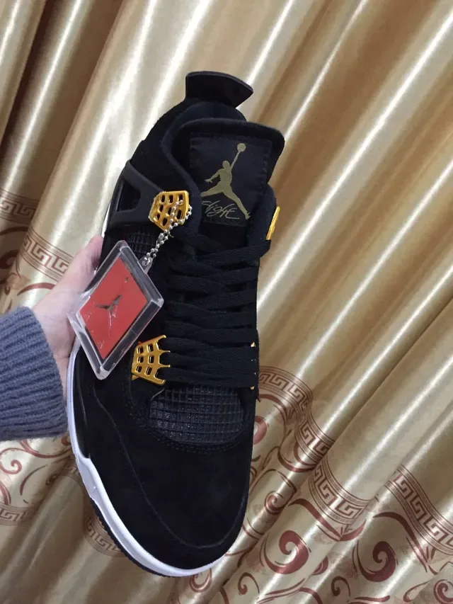 Air Jordan 4 Black White Gold Basketball Shoes 7