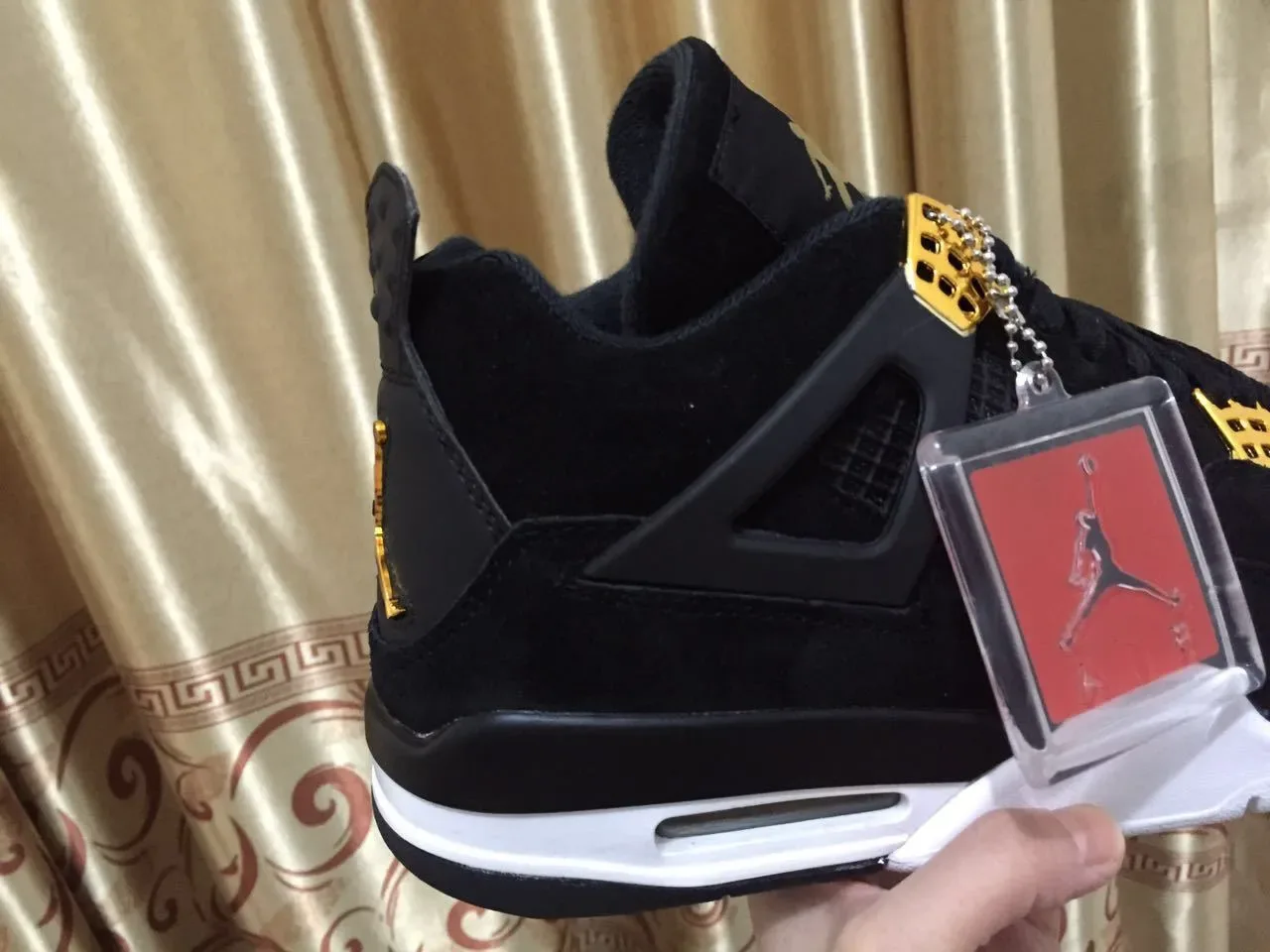 Air Jordan 4 Black White Gold Basketball Shoes 8