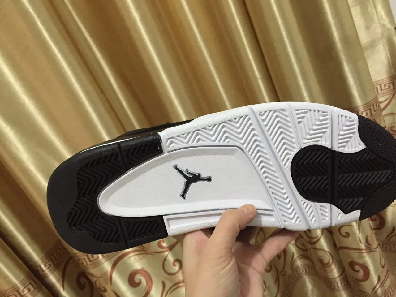 Air Jordan 4 Black White Gold Basketball Shoes 10