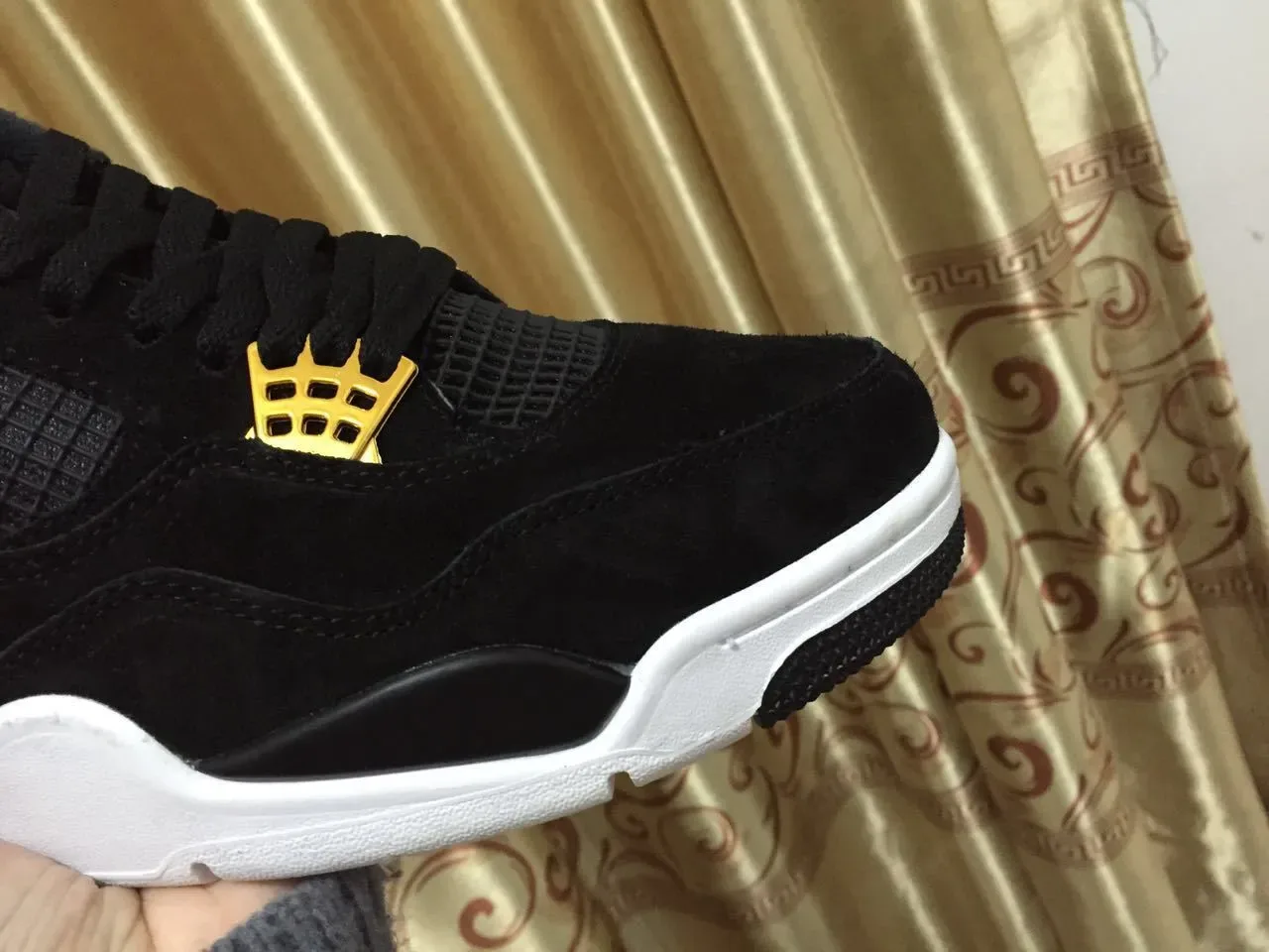 Air Jordan 4 Black White Gold Basketball Shoes 11