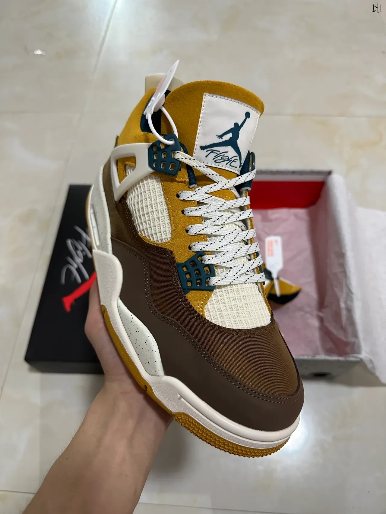 Air Jordan 4 Mustard Brown Speckled Midsole Basketball Shoes 2