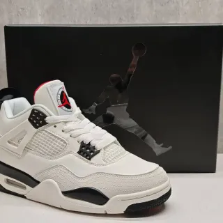 Tênis de basquete Air Jordan 4 branco preto vermelho