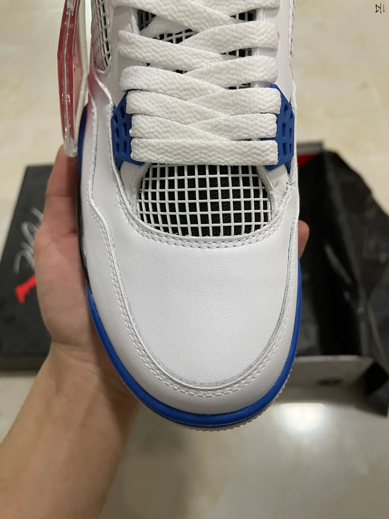 Air Jordan 4 White Royal Blue Black Basketball Shoes 3