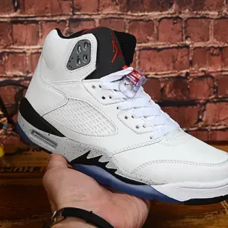 Air Jordan 5 Branco Preto Azul Tênis de Basquete