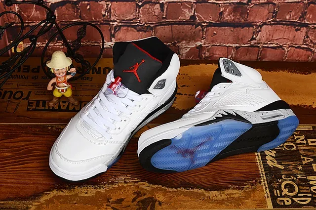 Air Jordan 5 أحذية كرة السلة أبيض أسود أزرق 3