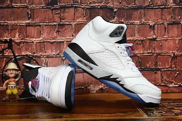 Air Jordan 5 أحذية كرة السلة أبيض أسود أزرق 4