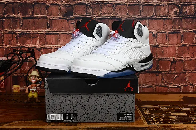 Air Jordan 5 أحذية كرة السلة أبيض أسود أزرق 9