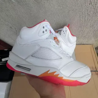 Tênis de basquete Air Jordan 5 branco vermelho laranja chama