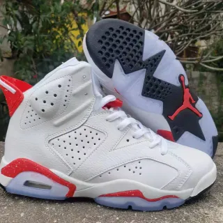 Tênis de basquete Air Jordan 6 branco vermelho cimento