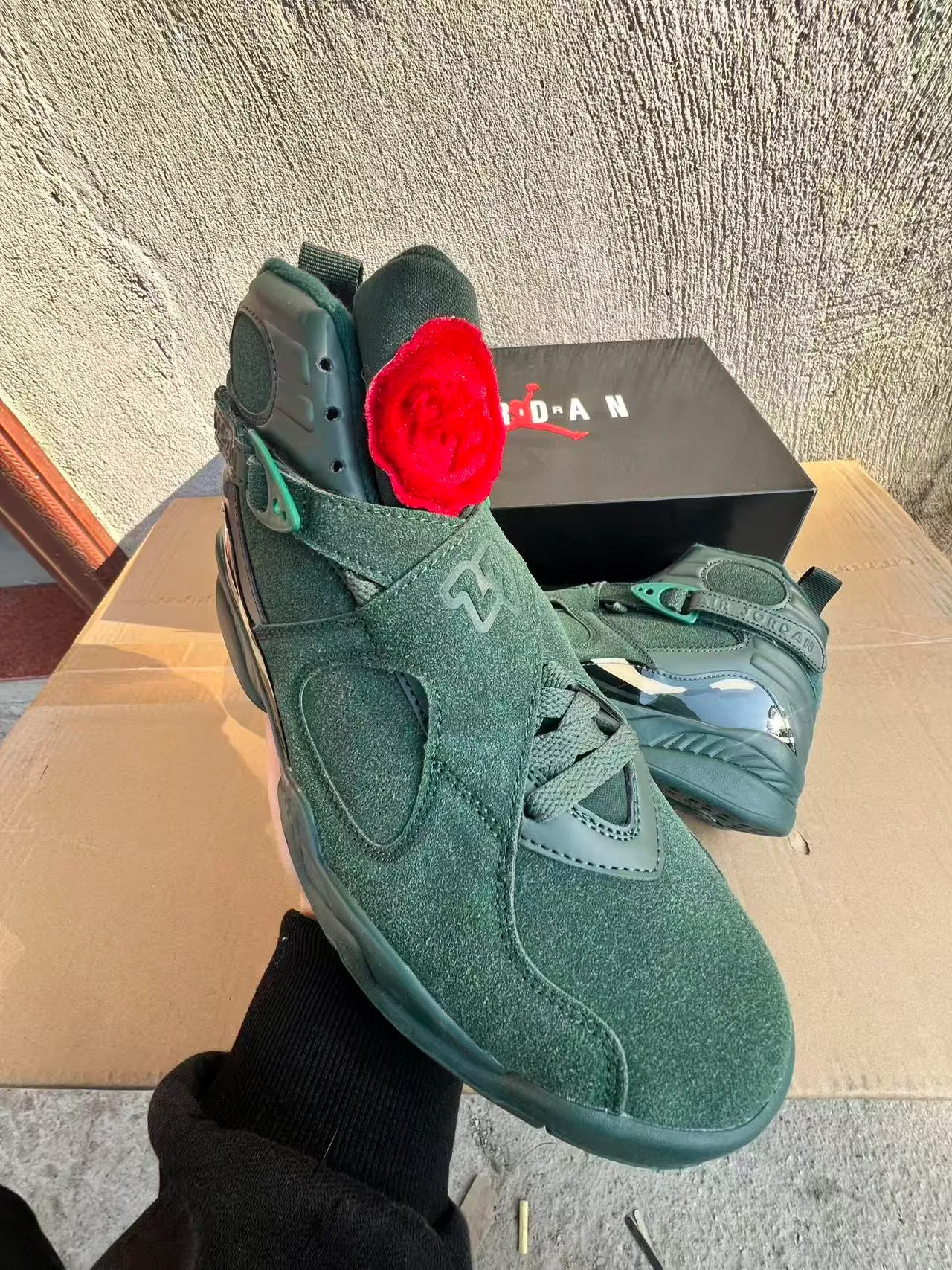 Air Jordan 8 أحذية كرة السلة أخضر داكن سويدي عالي الارتفاع 2
