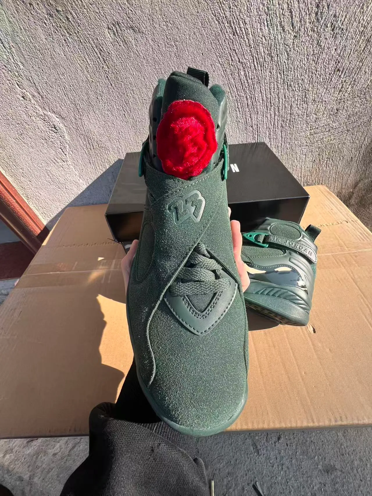 Air Jordan 8 أحذية كرة السلة أخضر داكن سويدي عالي الارتفاع 3