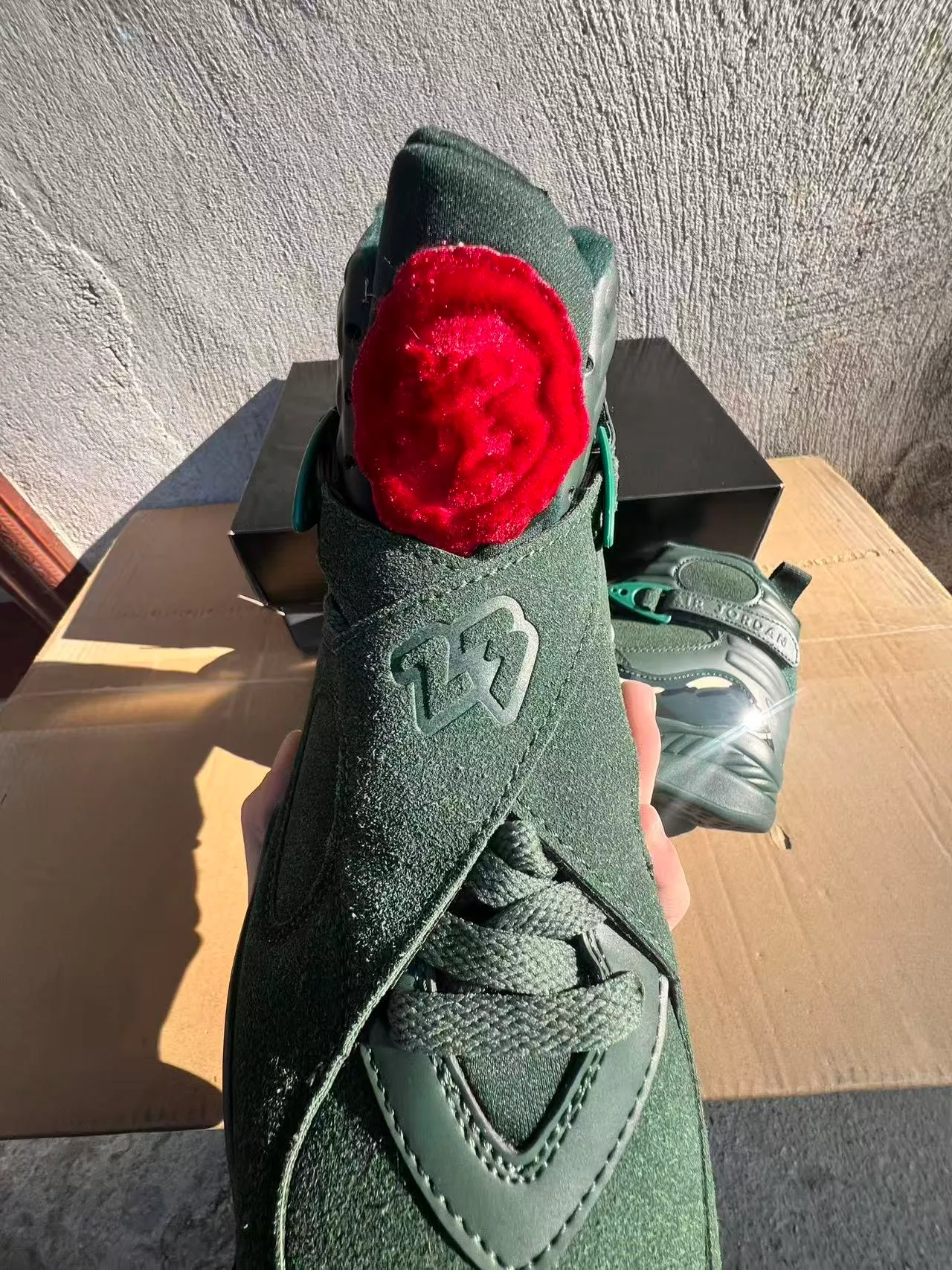 Air Jordan 8 أحذية كرة السلة أخضر داكن سويدي عالي الارتفاع 4