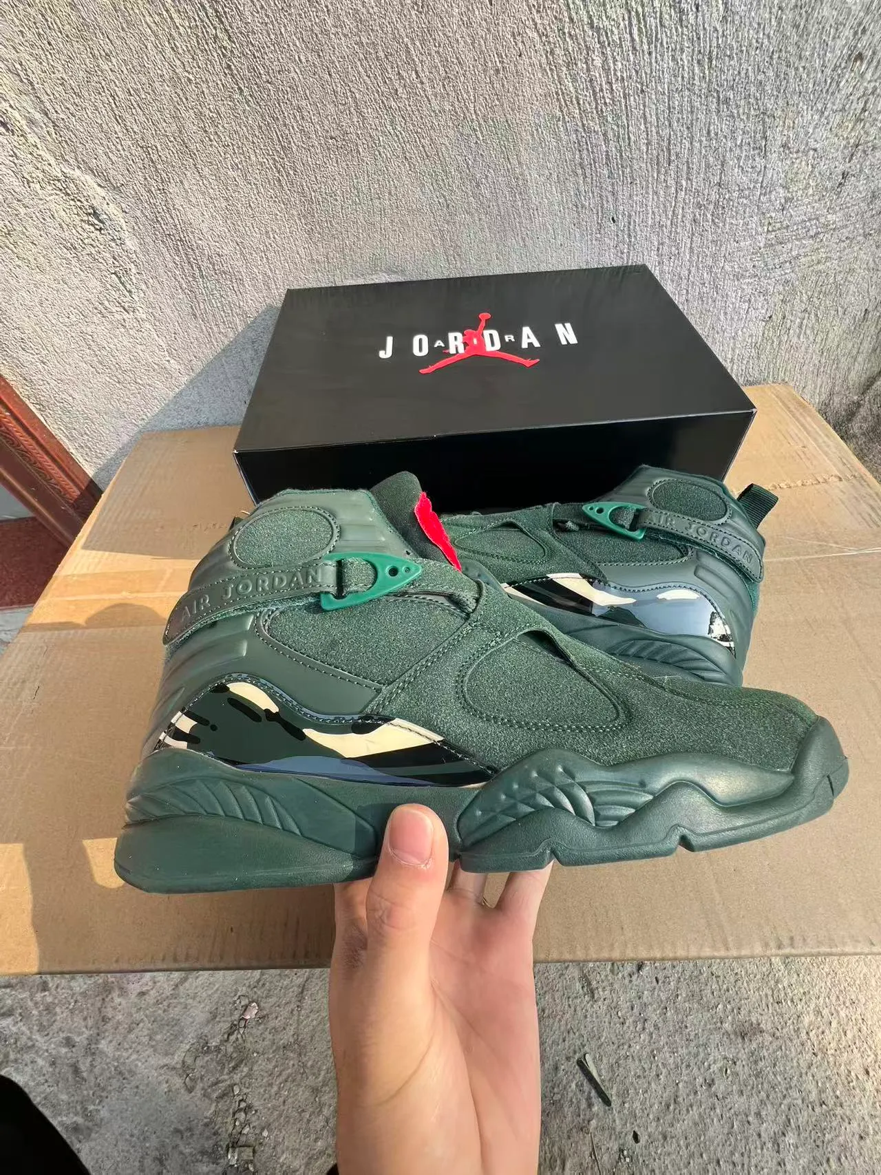 Air Jordan 8 أحذية كرة السلة أخضر داكن سويدي عالي الارتفاع 7