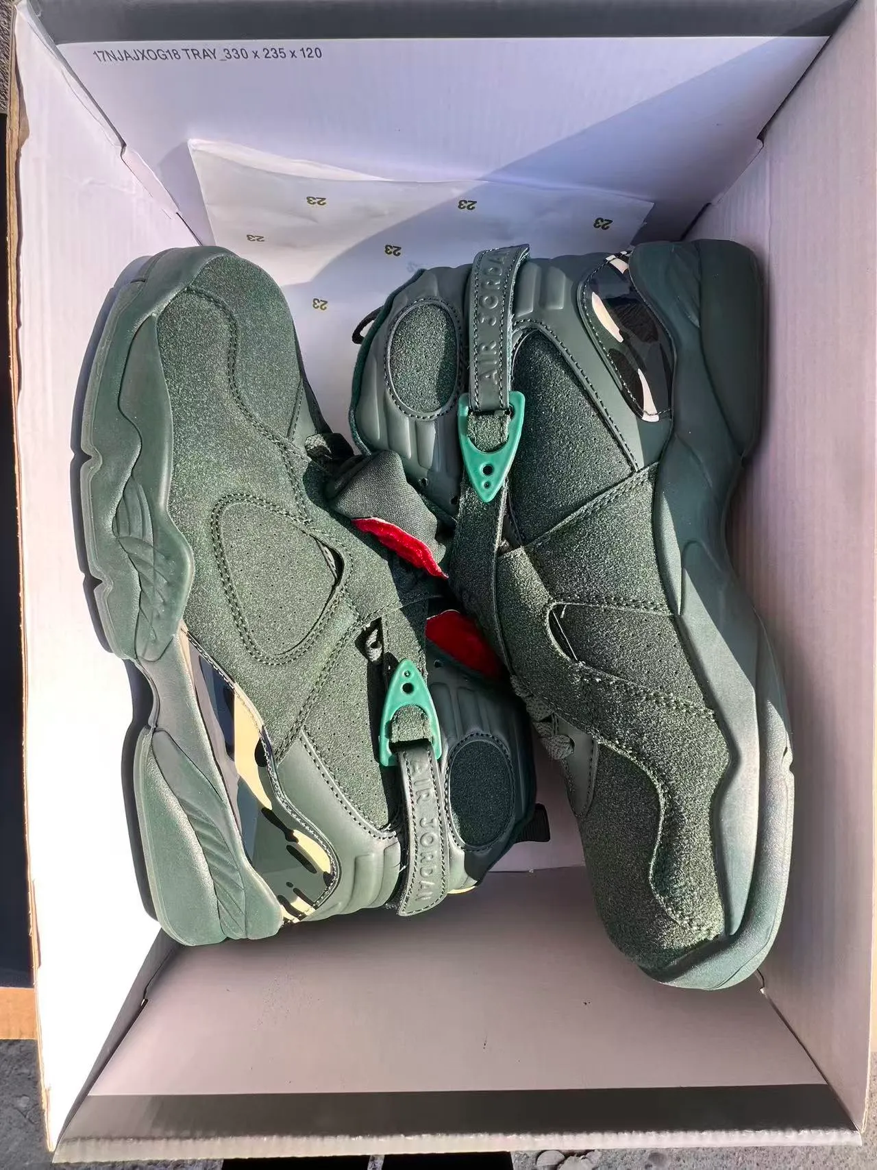 Air Jordan 8 أحذية كرة السلة أخضر داكن سويدي عالي الارتفاع 9
