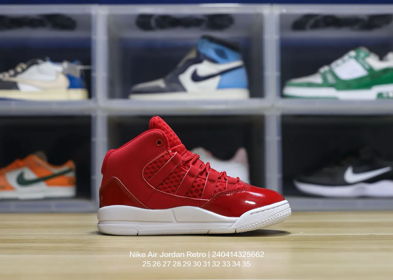 Tênis de basquete Air Jordan de cano alto com colarinho acolchoado preto e vermelho 7