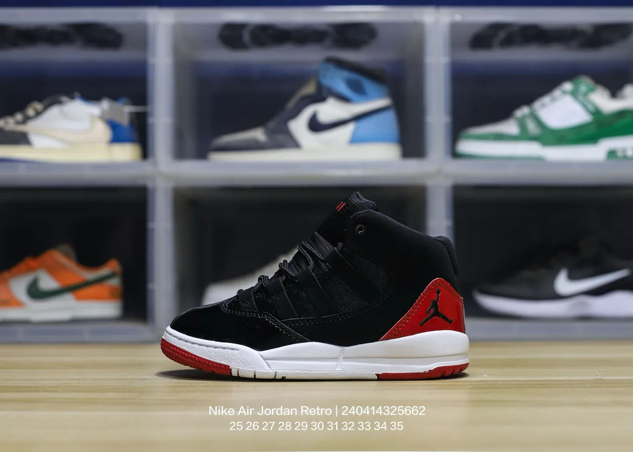 Tênis de basquete Air Jordan de cano alto com colarinho acolchoado preto e vermelho 16