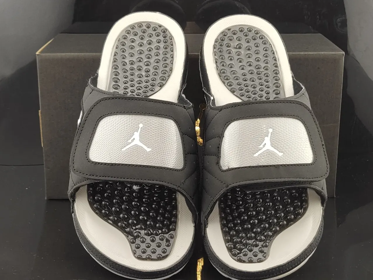 Air Jordan Slide Black Silver Gray Textured Strap Slippers 5