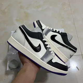 Air Jordan सफ़ेद काला लो-टॉप सिल्हूट पेटेंट ओवरले लाइफ़स्टाइल स्नीकर्स