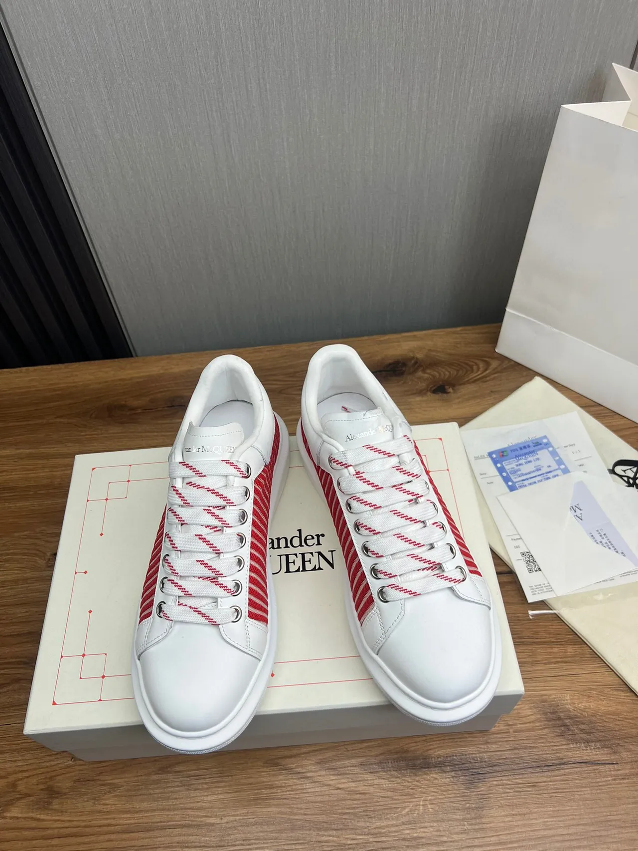 Alexander McQueen Oversized Sneaker White and Red Striped Lifestyle Sneakers 2