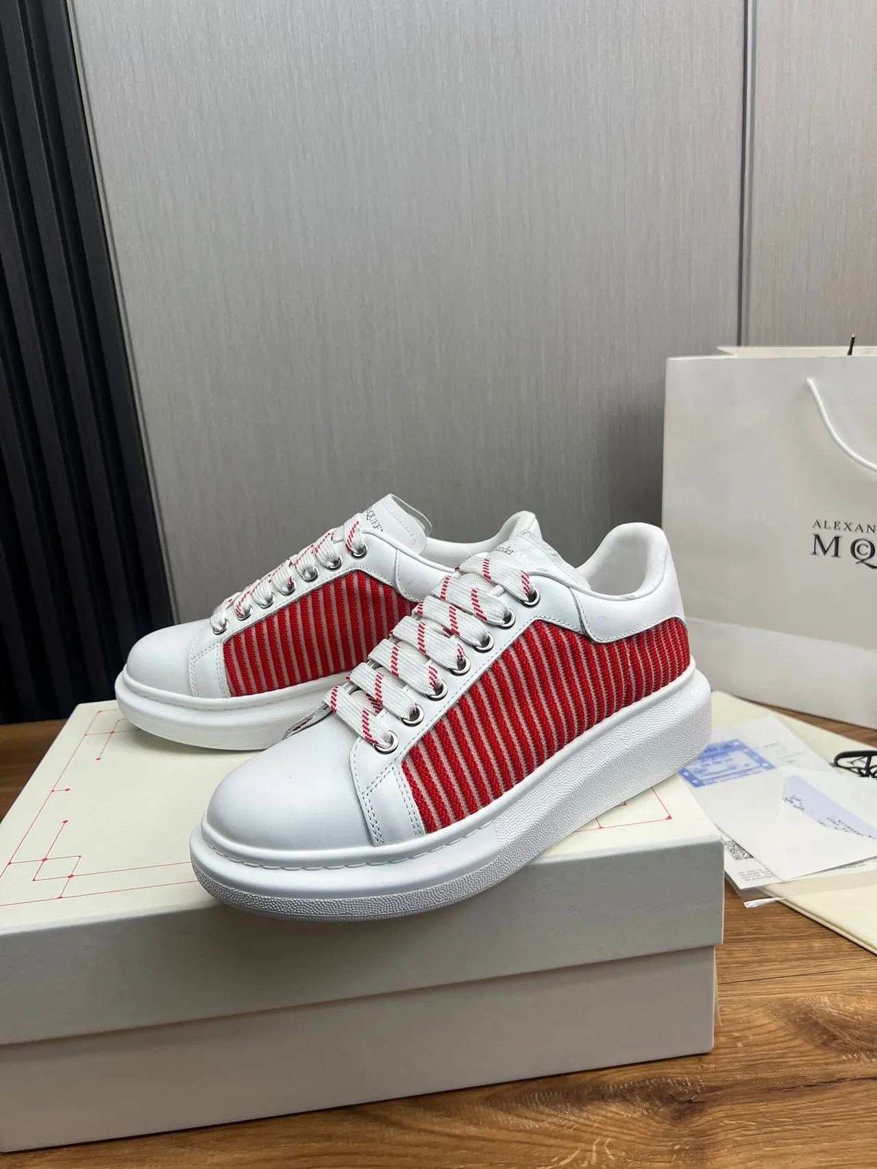 Alexander McQueen Oversized Sneaker White and Red Striped Lifestyle Sneakers 3