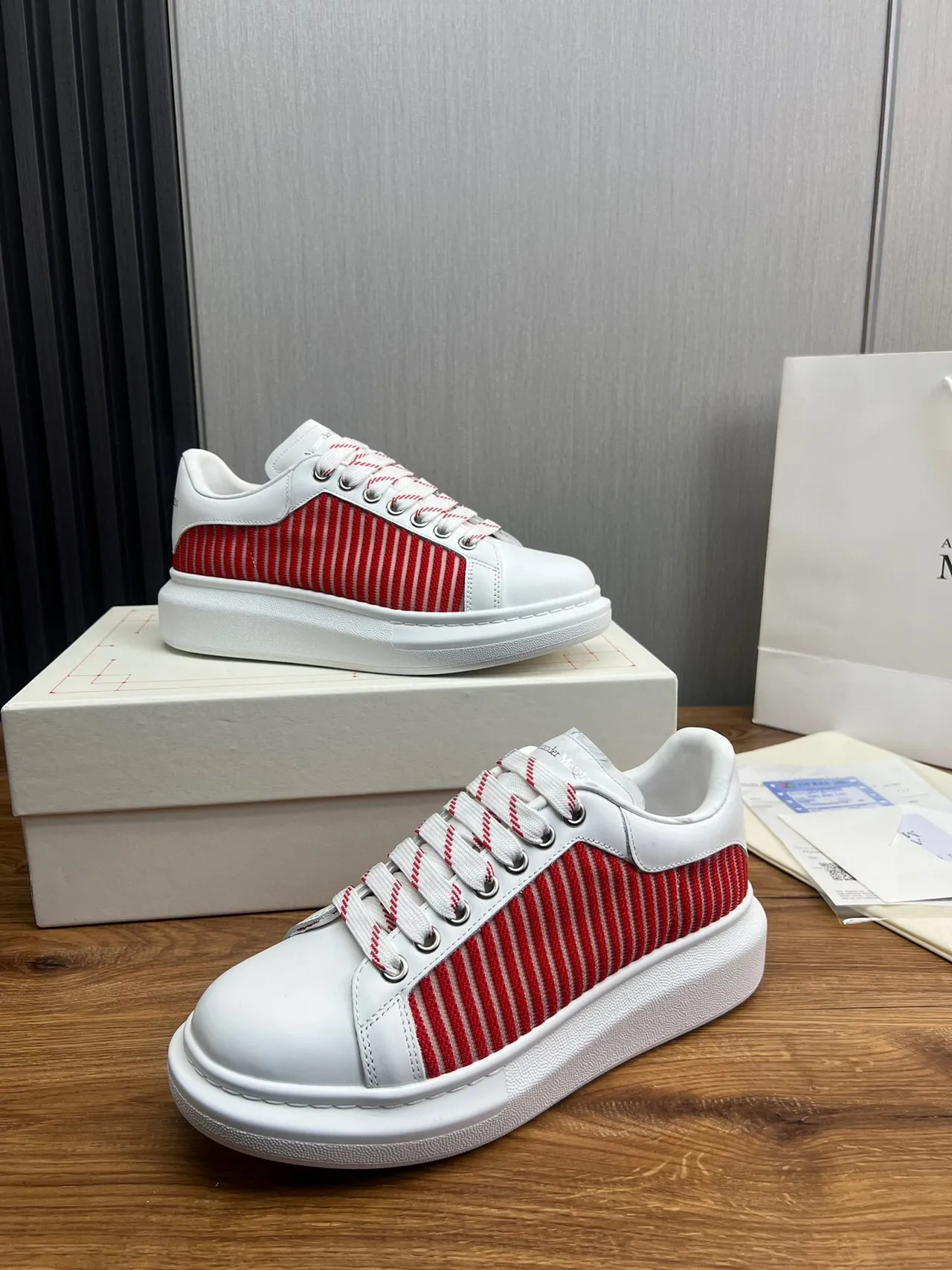 Alexander McQueen Oversized Sneaker White and Red Striped Lifestyle Sneakers 4