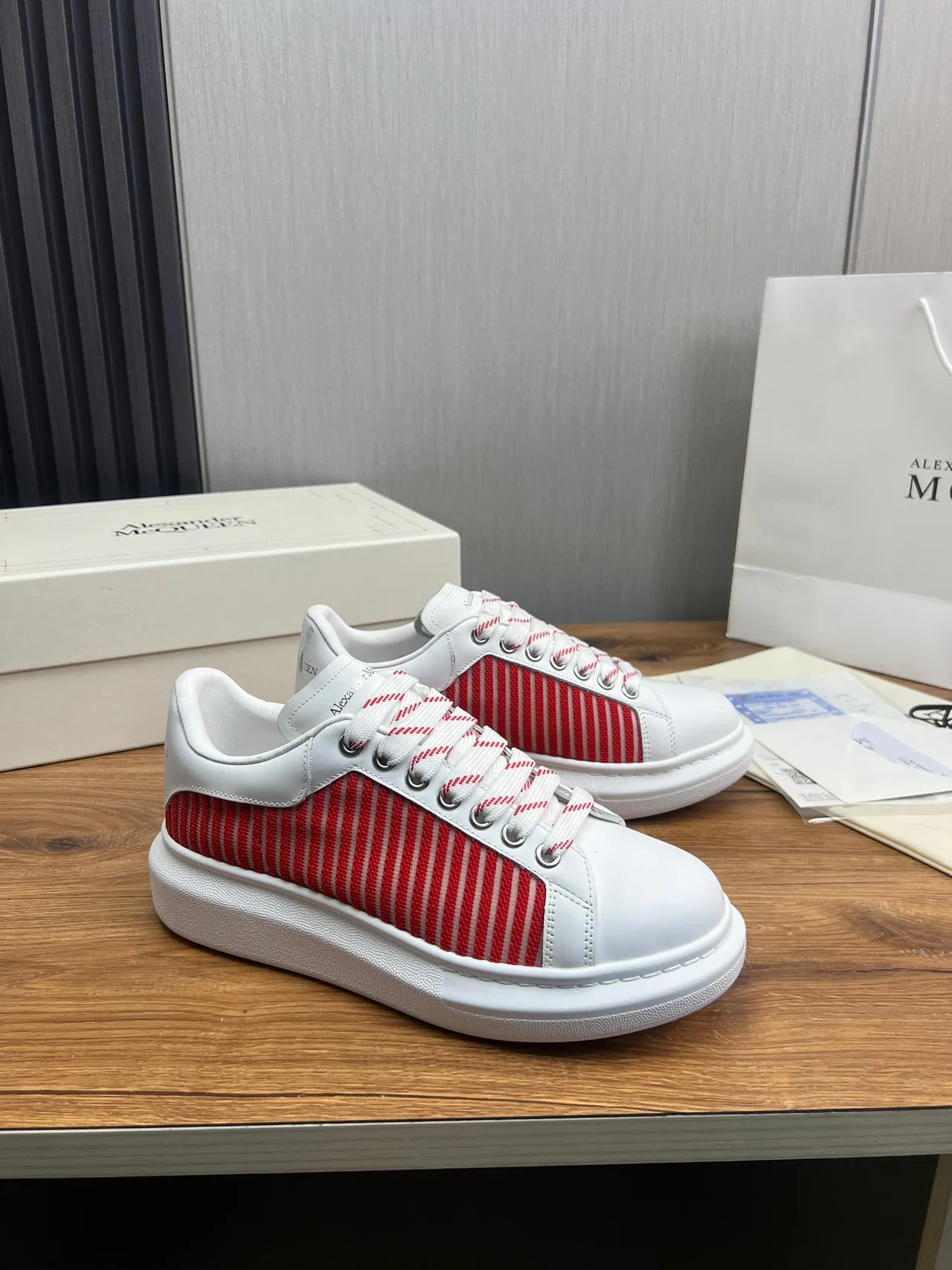 Alexander McQueen Oversized Sneaker White and Red Striped Lifestyle Sneakers 5