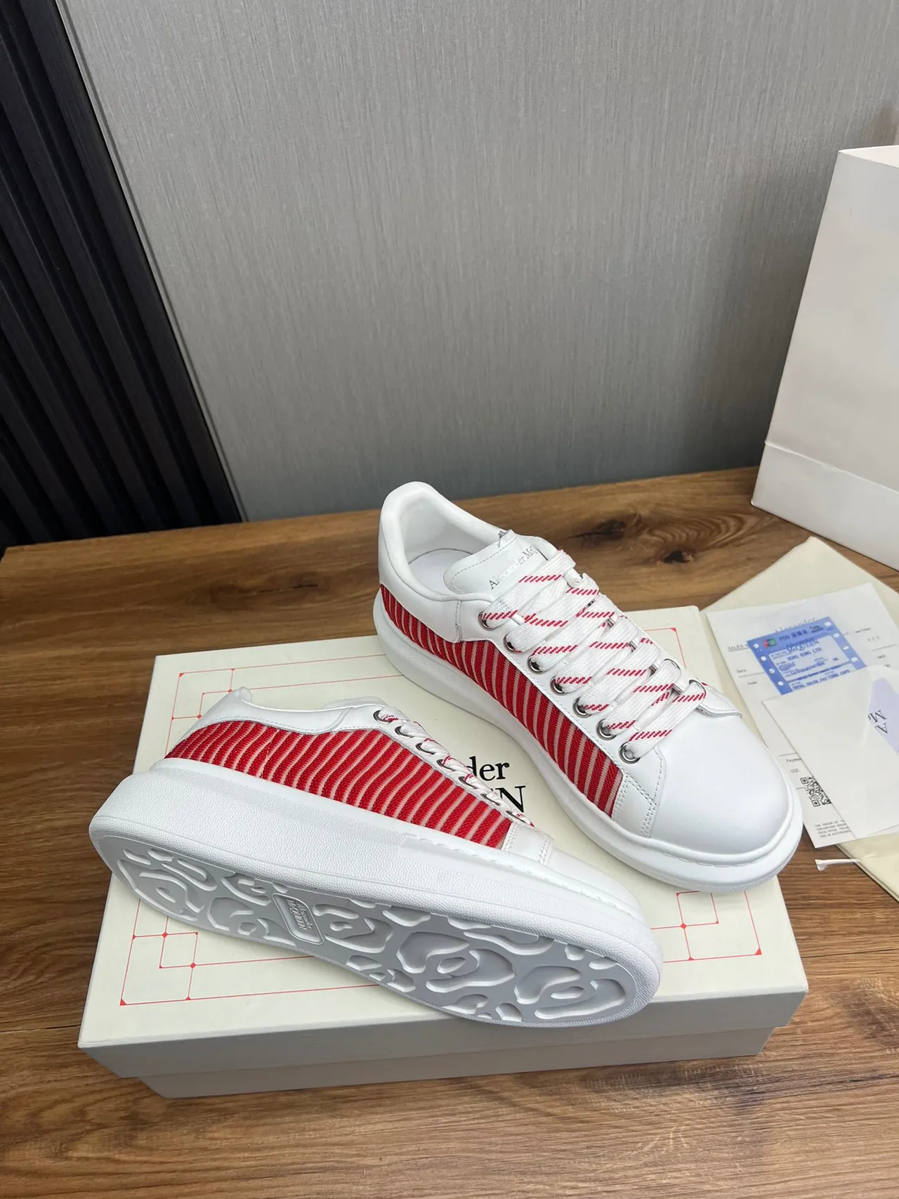 Alexander McQueen Oversized Sneaker White and Red Striped Lifestyle Sneakers 6