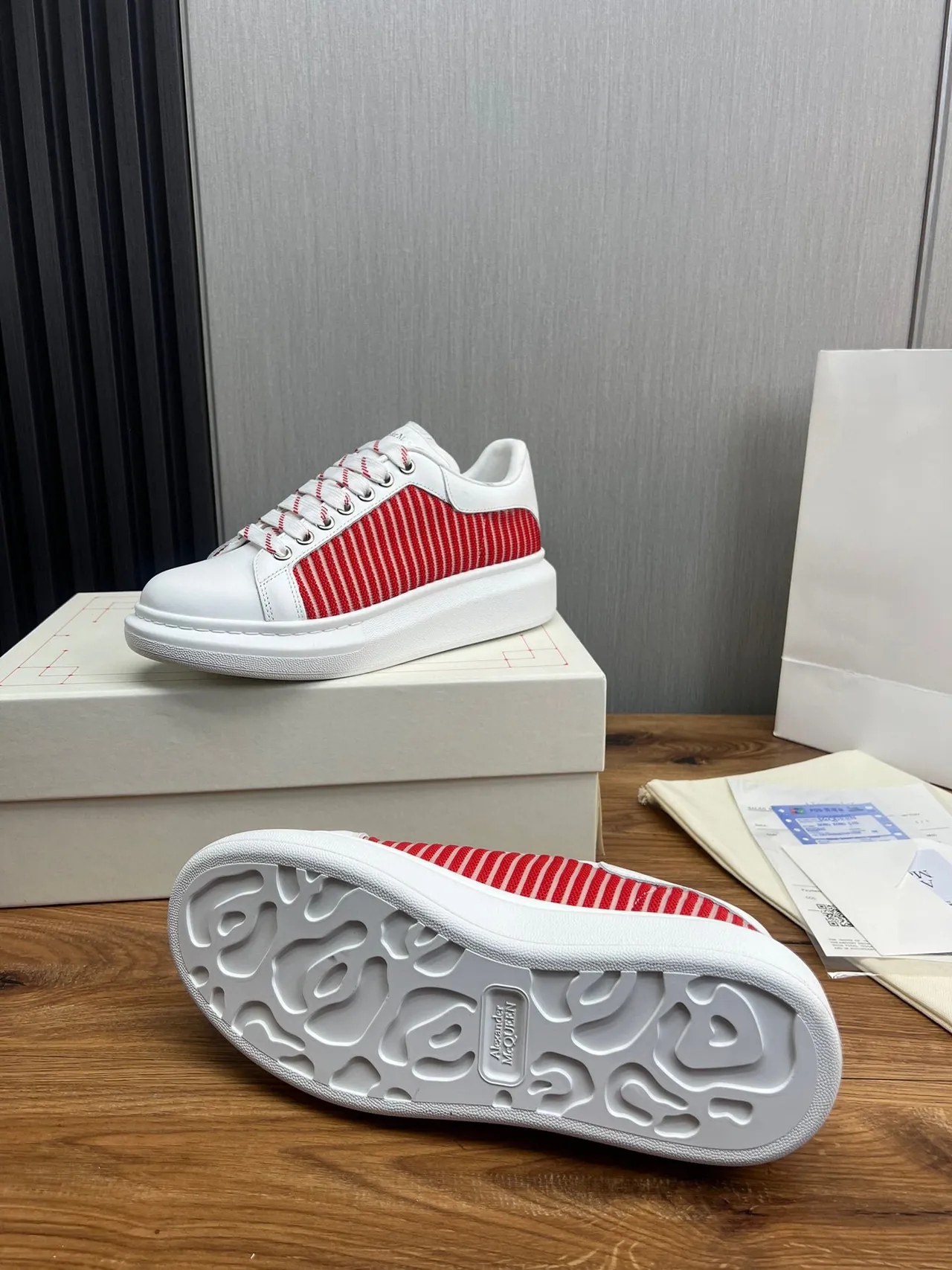 Alexander McQueen Oversized Sneaker White and Red Striped Lifestyle Sneakers 9