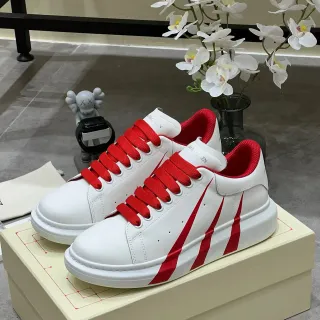 Alexander McQueen White Red Platform Sole Diagonal Stripes Lifestyle Sneakers