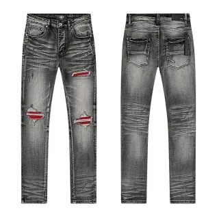 Amiri Distressed Patch Slim-Fit Washed Black Jeans