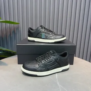Amiri Skel Top Black White Cuero texturizado superior paneles esqueléticos esculpidos zapatillas lifestyle