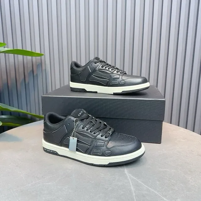 Amiri Skel Top Black White Cuir texturé dessus Panneaux squelettiques sculptés Sneakers lifestyle 9