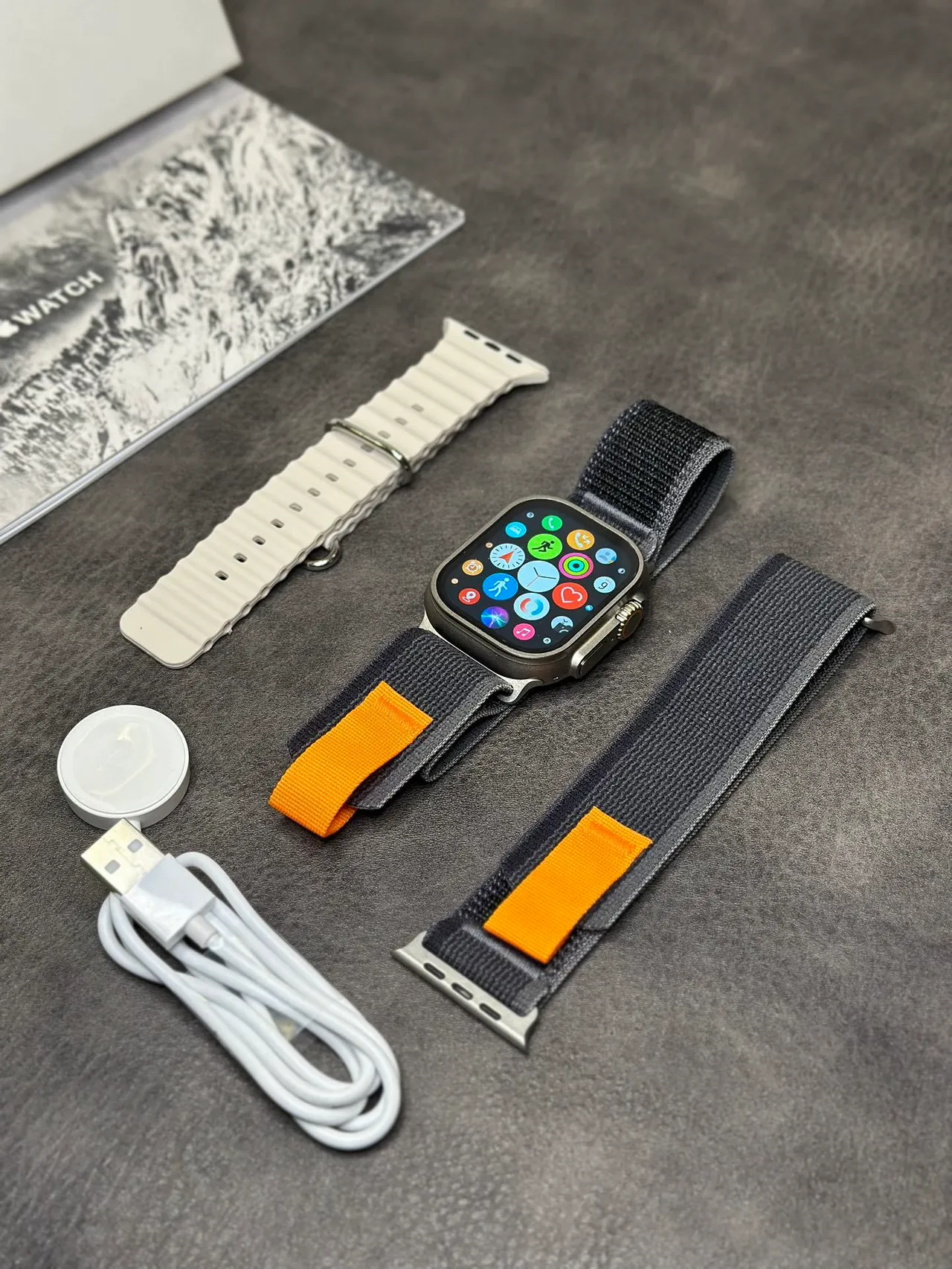 Apple Gray Orange Rugged Titanium Case Woven Nylon Strap Sports Watch 7