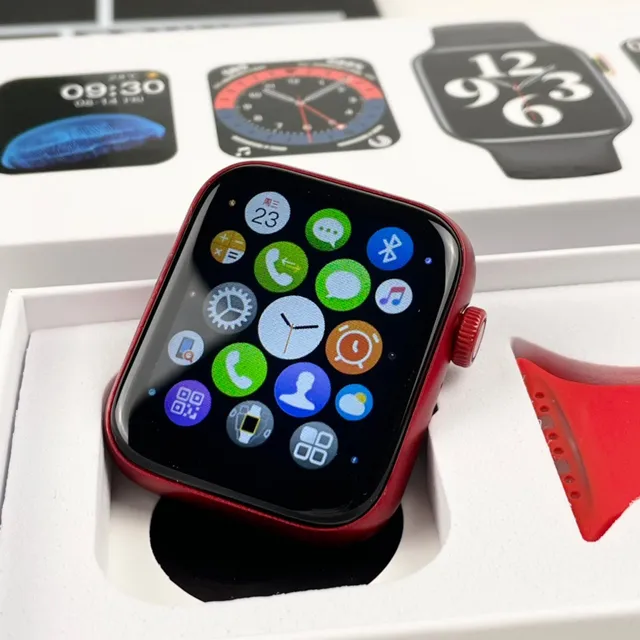 Apple SE Étui Carré Rouge Noir Casing Aluminium Montre Sport 6