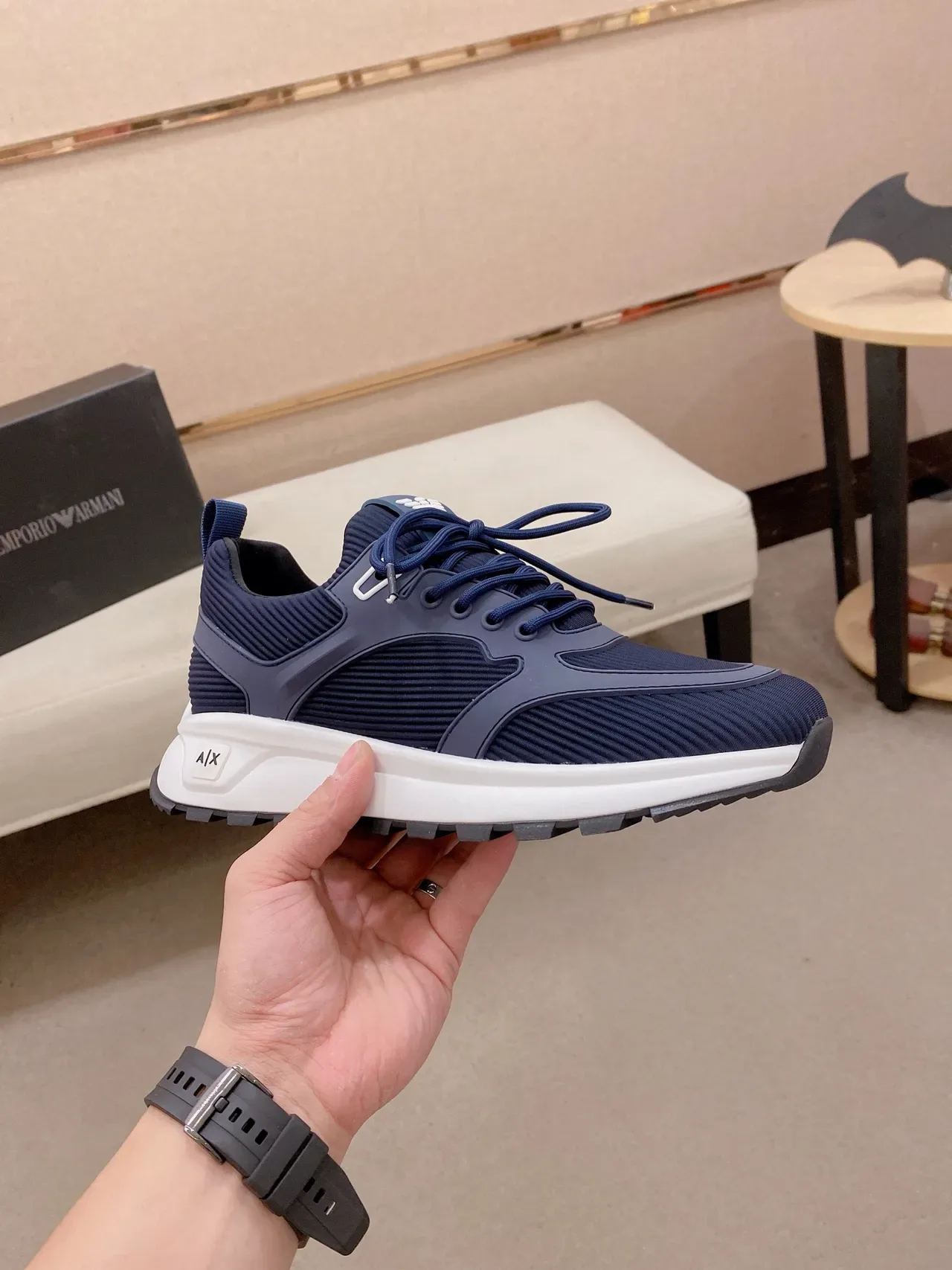 Armani Exchange Navy and White Lifestyle Sneakers 5