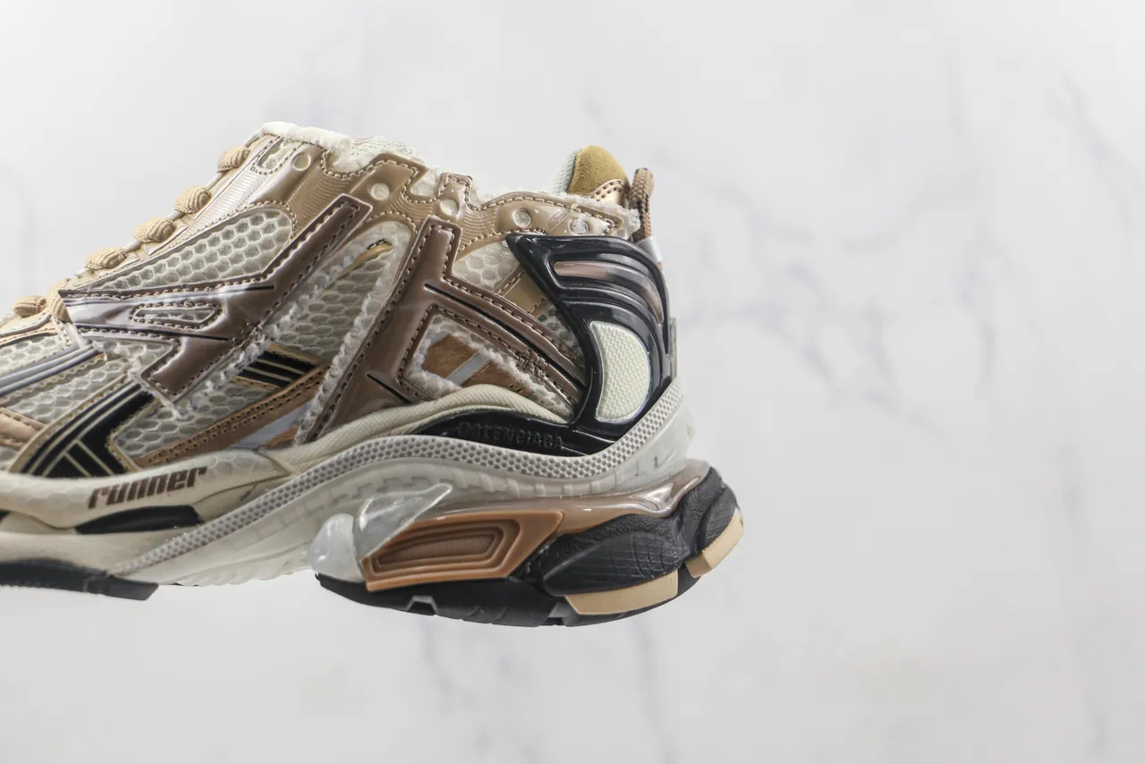 ASICS Beige Black Mesh And Synthetic Overlay Construction Sculpted Multi-Density Midsole Running Shoes 7