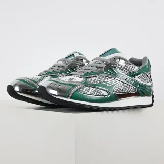 ASICS Green Silver Metallic Mesh Cage Forest Synthetic Overlays Running Shoes